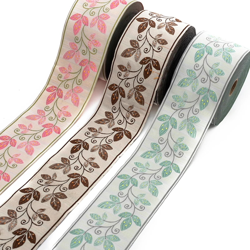 

25Meters Polyester Webbing 8CM Wide Embroidery Leaves Garment Woven Webbing Jacquard Ribbon For Clothing Curtain Sewing Straps