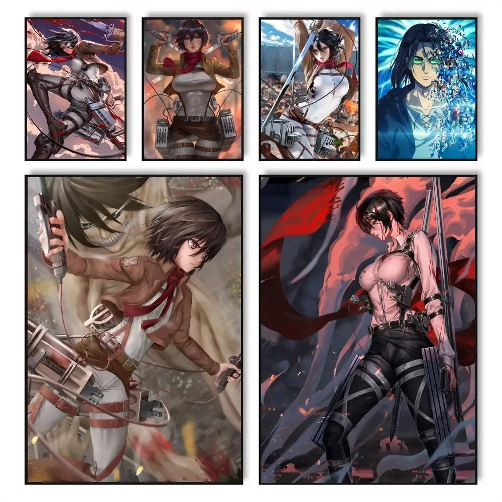 Anime Mikasa A-Ackerman Attack on Titan Poster Waterproof Wall Art Sticker For Bar Vintage Room Decor High Quality Print Gift