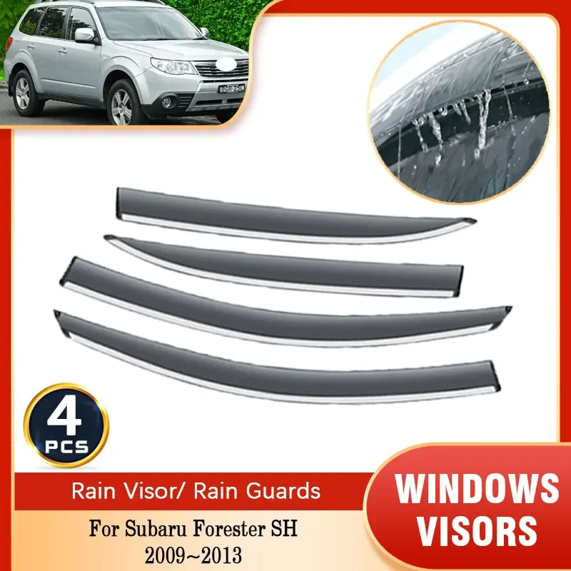 Vent Visors For Subaru Forester SH 2009 2010 2011 2012 2013 Awning Trim Cover Rain protection Trim Frame Sticker Wind Deflectors