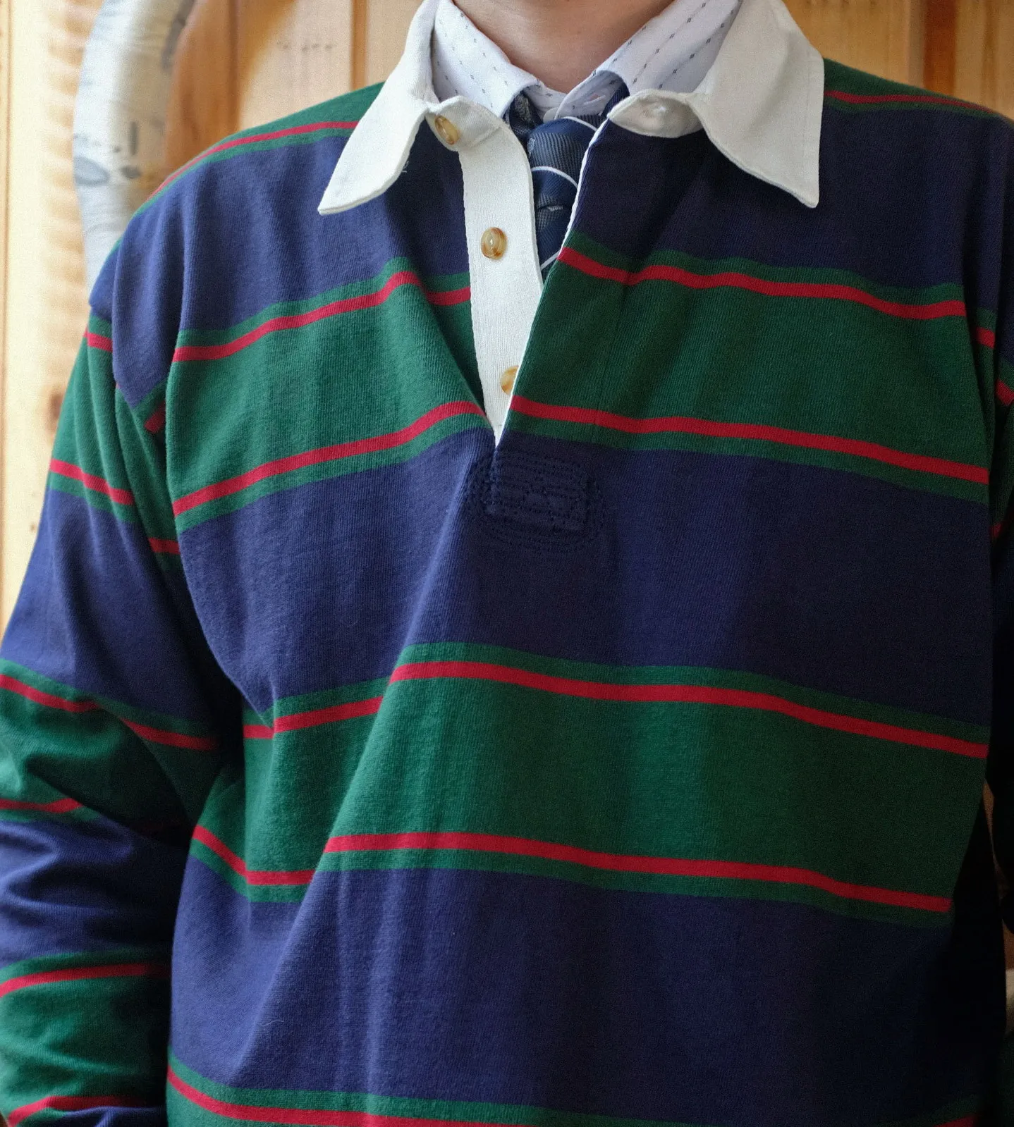 Nueva camiseta Polo a rayas de manga larga de Rugby de otoño, camiseta pesada con cuello para hombre, Polo Retro caqui para ropa informal