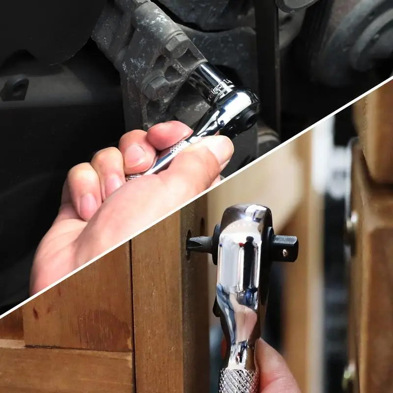 2-in-1 Mini Doppelkopf-Knarre mit 1/4 Zoll Antrieb und zwei Schraubendreher-Bits – Reparatur-Handwerkzeug – Detail 5