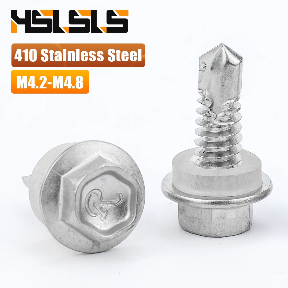 5/10/20 قطعة مسامير الحفر الذاتي برأس الغسالة السداسية 410 مسامير TEK من الفولاذ المقاوم للصدأ # 8 # 10 # 12 # 14 مسامير معدنية ذاتية التنصت