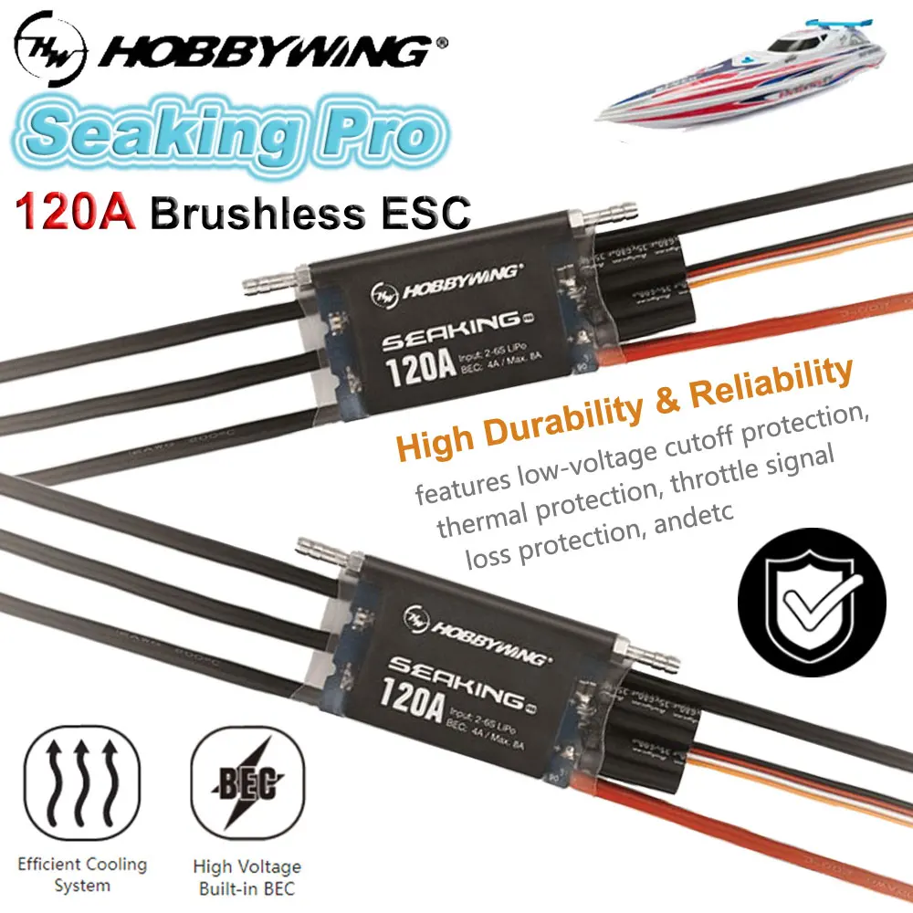 

Hobbywing Seaking Pro 120A ESC Высоковольтный водонепроницаемый брызгозащищенный для ECO Mono1 RC гоночная лодка модель корабля
