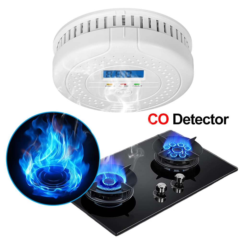 

Digital Warning Alarm Sensor Audible and Visual Alarm Battery Powered Portable CO Detector CO Sensor for Home Warehouse
