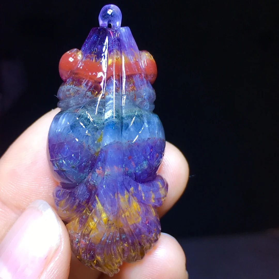 

Natural Purple Cacoxenite Red Auralite 23 Rectangle Pendant 48.1/21.5mm Fish Eye Gold Rutilated Beads Jewelry AAAAA