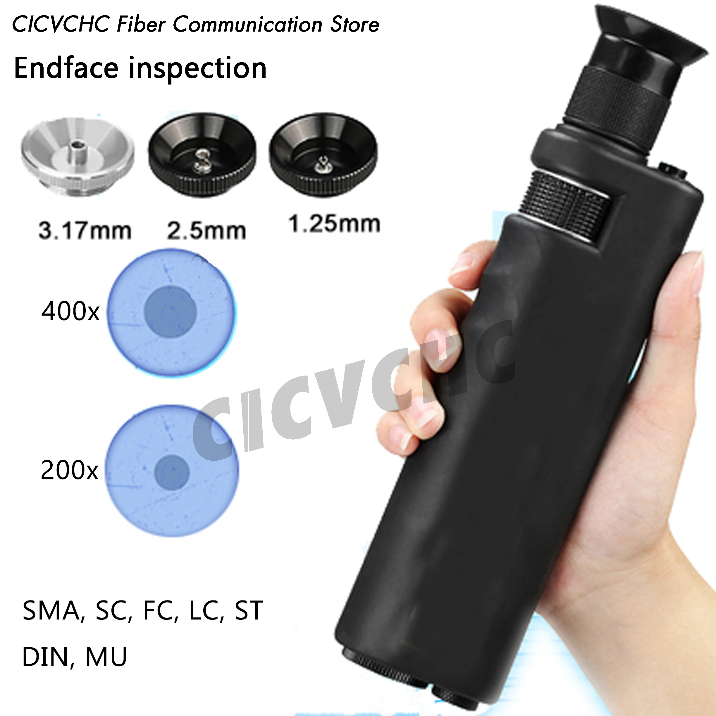 Fiber End-face Inspection with 200x or 400x Microscope for SMA, SC, LC ,FC, DIN, ST