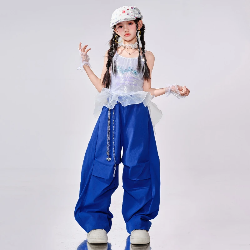 Vêtements de danse de rue pour filles, vêtements de danse Hip Hop, hauts de danse Jazz, pantalons bleus, Costume de spectacle sur scène, vêtements d'été pour spectacle de groupe, nouvelle collection