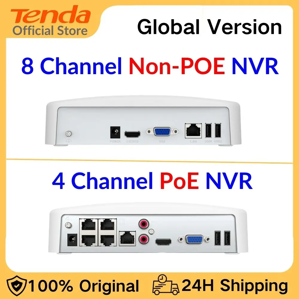 Tenda 4 Channel PoE 4K UHD Network Video Recorder NVR 250m Long-Distance H.265 Video Compression 10TB Capacity App