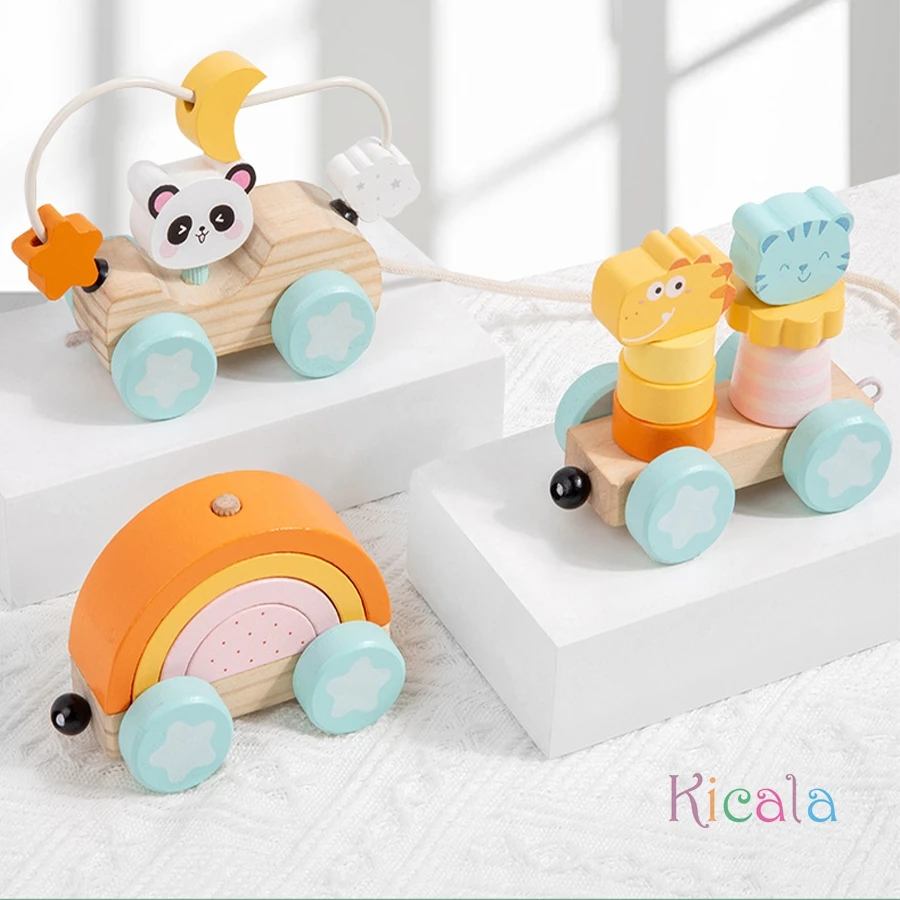 Houten trein Dierenspeelgoed Montessori-speelgoed Educatief babyspeelgoed Kleurvorm Bijpassende houten trolley Babyleerspeelgoed Nummer Hout