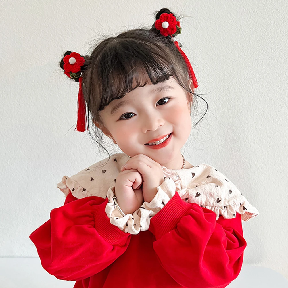 

1 Pair Tassel Flower Barrettes Chinese Style Accessories For Traditional Hairpins New Year Decorative Hair Clips Long Swing