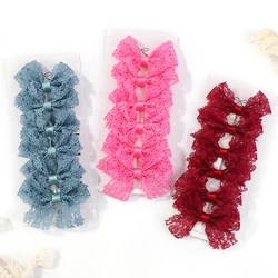 6pcs/set New Sweet Lovely Girls Kids Cloth Lace Lolita Bow Hairpin Hair Clips Princess Hair Accessories Baby Barrettes Wholesale