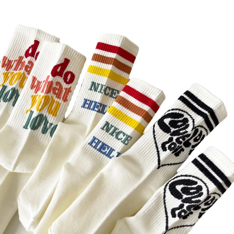 Skarpetki uniseks kobiety mężczyźni paski białe bawełniane sportowe para skarpetki Calcetines Hip-Hop w koreańskim stylu moda uliczna Harajuku moda Calcetines