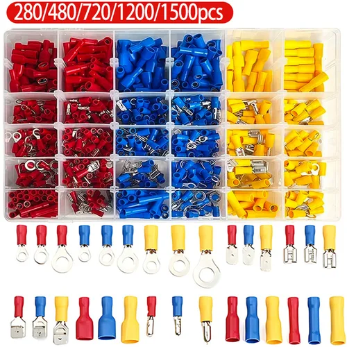 Kit surtido de terminales de engarzado de liberación rápida, 280/480/720/1200/1500 Uds., terminales macho hembra prensados en frío para proyectos eléctricos ​