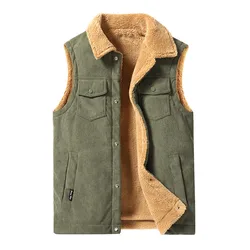 Winter Fleece Warm Vest Men's Winter Jacket Thicken Corduroy Cashmere Waistcoat Casual Sleeveless Coat Male Outerwear Clothing