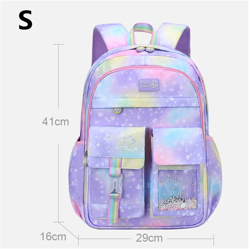 Bolsas escolares arco-íris para meninas, mochila de ombro, princesa mochila, mochila infantil, mochila infantil, moda