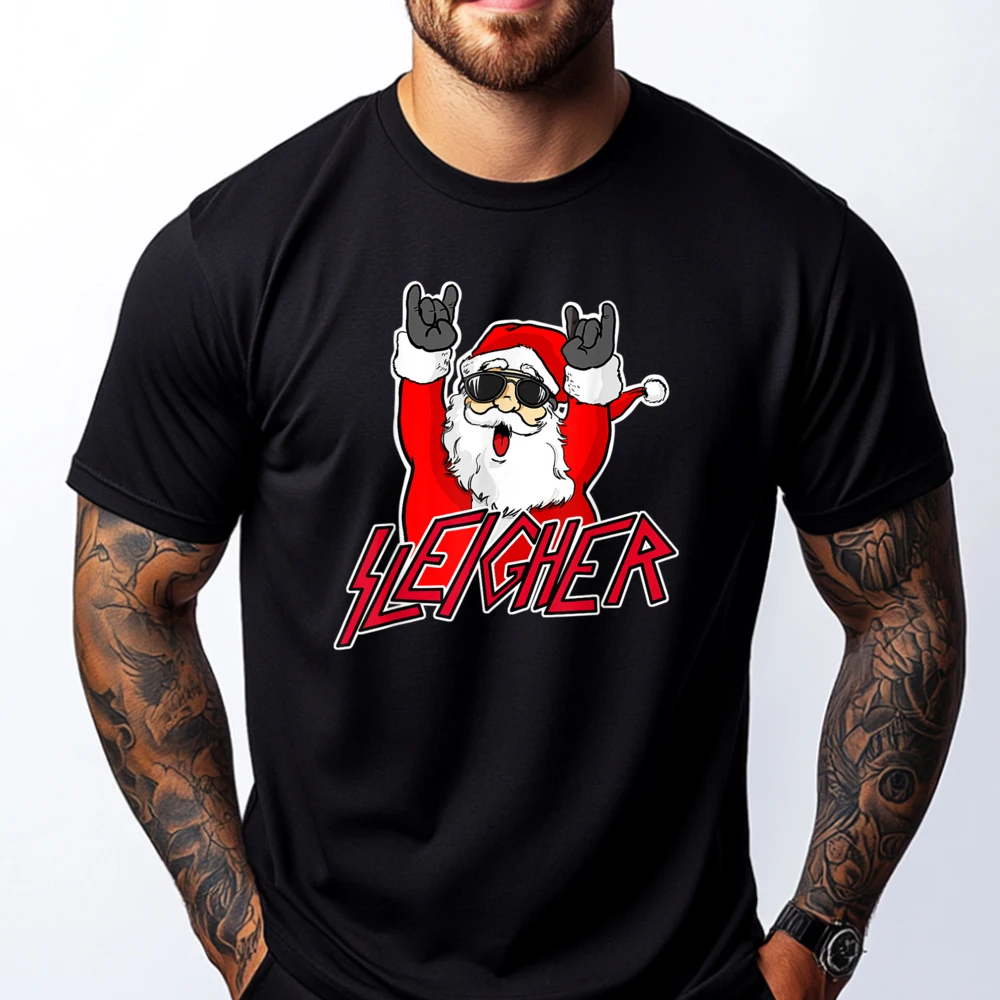 

Funny Sleigher Hail Santa Claus Metal Valentine's Day Graphic T Shirts Men High Quality Happy Valentine's Days