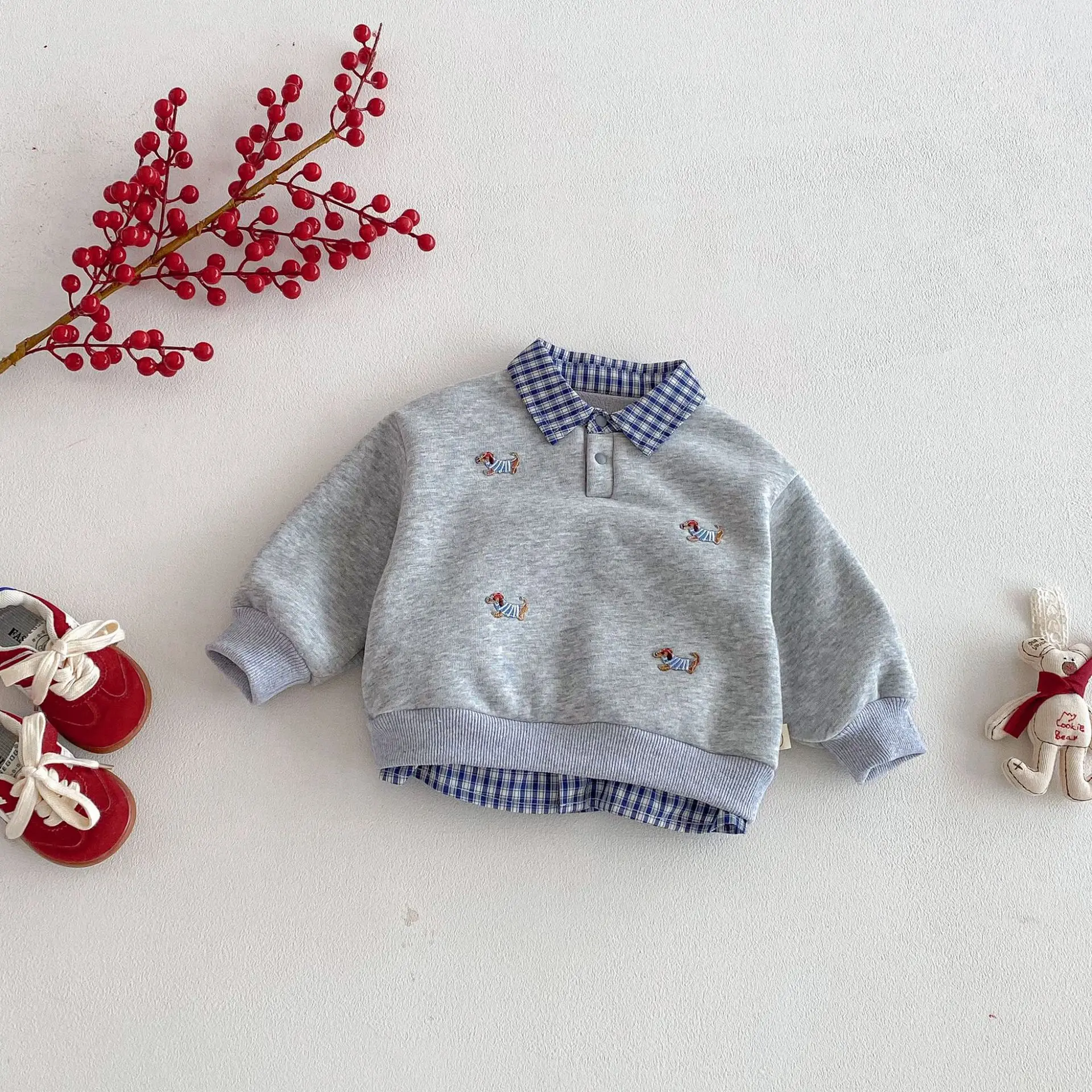 هوديي للأطفال 2025 بلوفر شتوي جديد للأولاد ذو طية صدر السترة والصوف، ملابس أطفال حمراء للعام الجديد #6