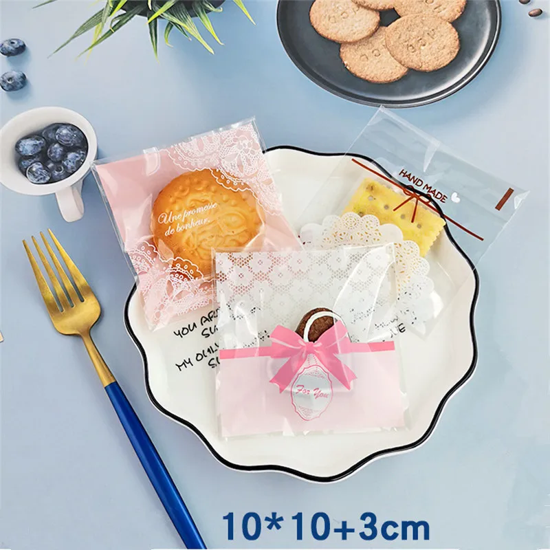 

100Pcs 10x10cm Flower Pattern Plastic Bags Cookie Biscuits Snack Self Stick Wedding Party Mothers Day Gift Packaging