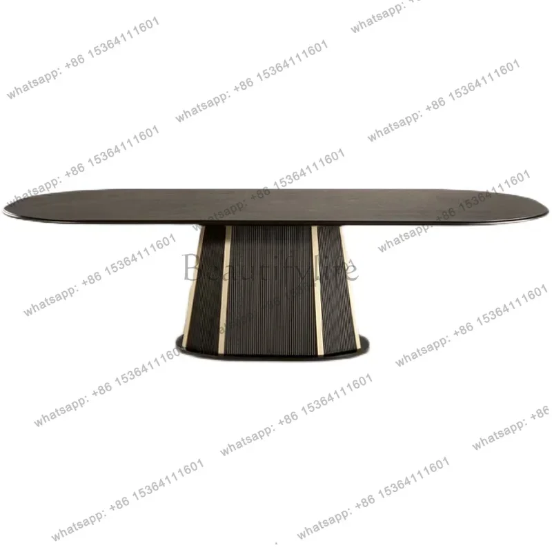 YJ  Medieval black solid wood oval dining table household retro minimalist restaurant dining table