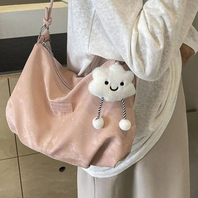 Cute Cloud Plush Keychain Smiley Face Fluffy Ball Pendant Soft Stuffed Doll Bag Charm DIY Decor Accessories Backpack Key Ring
