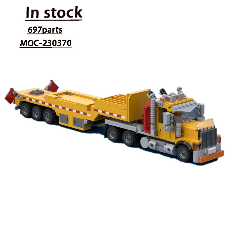 MOC-230370 Yellow Cargo Truck and Trailer Building Block Set, 697 Pieces, Birthday Building Block Toy Gift for Boys and Children