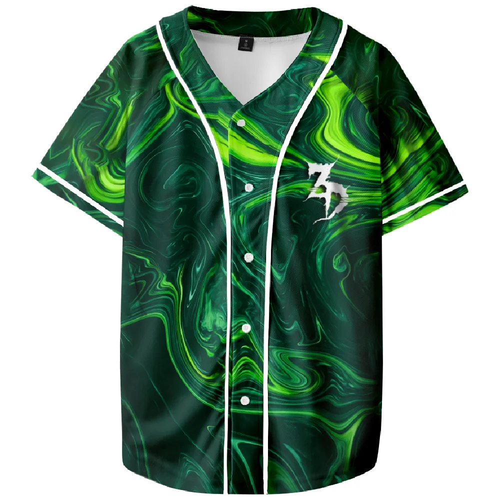 Zeds Dead Green Oil Slick Baseball Jersey Harajuku Thin button Baseball Uniform Baseball Jersey Fro EDM Style10