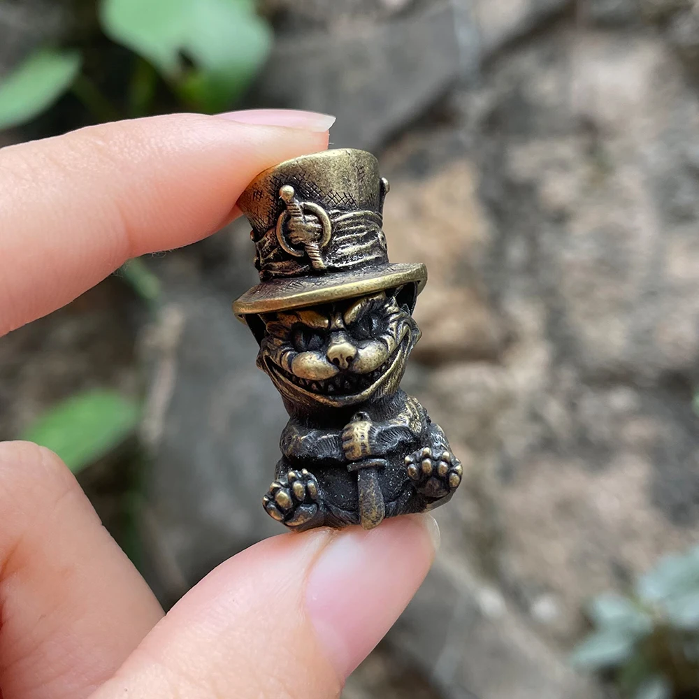 Brass Cat with Hat Paracord Knife Bead Outdoors DIY EDC Tools Gears Pendant Lanyards Amazing Exquisite Parachute Cord Pearl