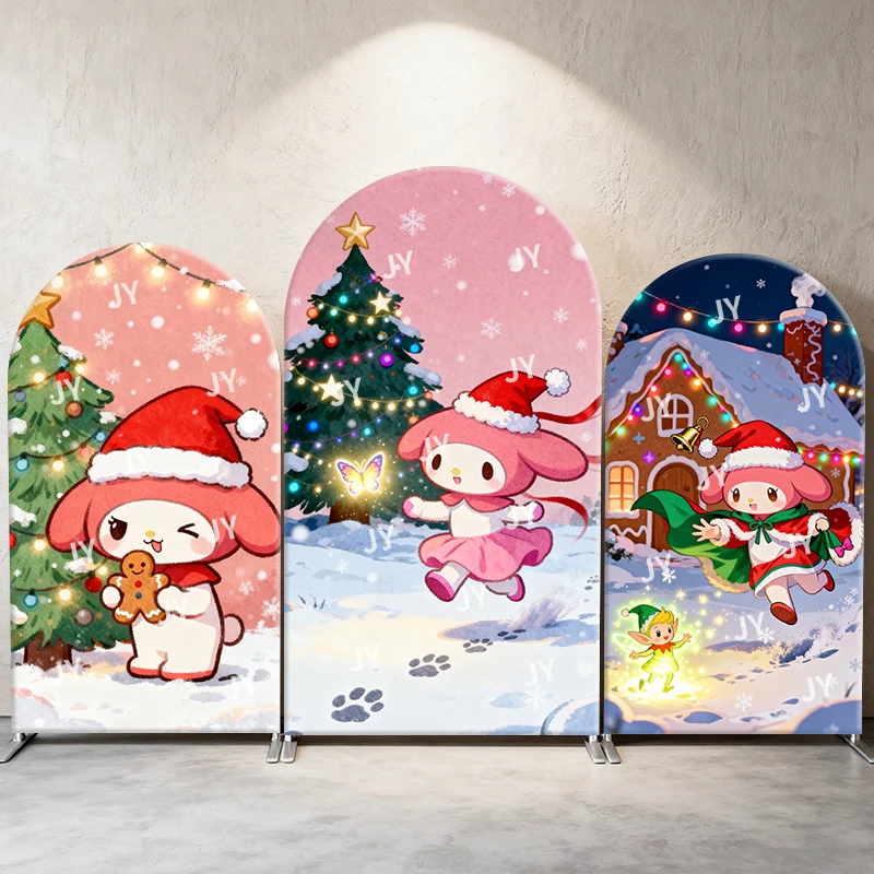 

My Melody Arch Backdrop Cover Sanrio Christmas Decor Themed Background Festive Photo Booth Props for Home Holiday Events