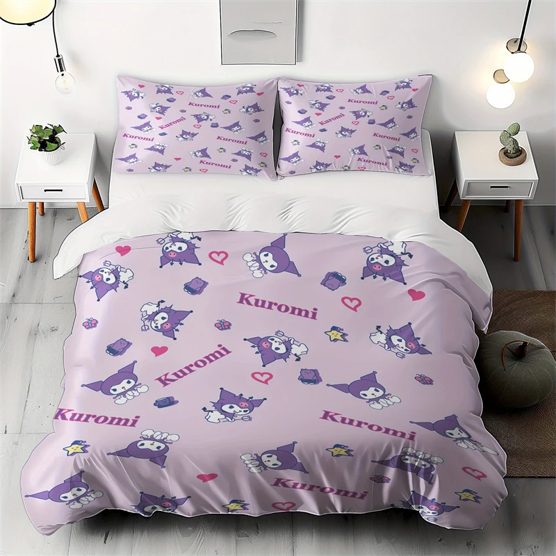 

Bedding Set Kuromi Polyester Twill Quilt Cover and Pillowcase Set, Non-Rechargeable, All-Season Universal, Machine Washable