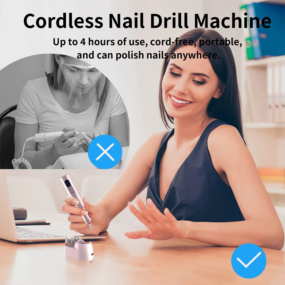 Cordless Electric Nail Drill Machine Rechargeable Nail File Milling Cutter For Manicure Pedicure Gel Remover Sander Nails Tools