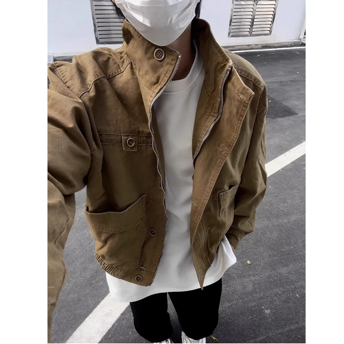 

Pure Cotton Canvas Detroit Workwear Jaet Men's Vintage American Harrington Large ket Stand Collar Mountain Coat