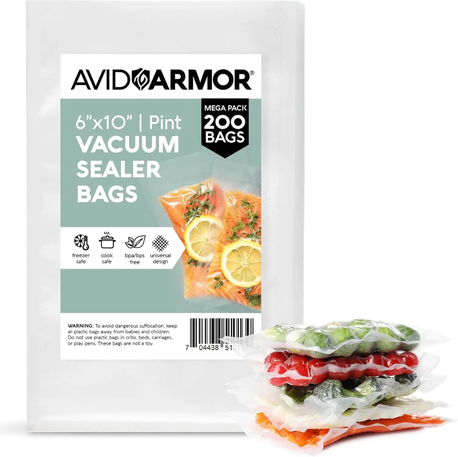 

Pre-Cut Pint Size Vacuum Sealer Bags 6x10 Inch, 200 Pack - BPA Free, Heavy Duty for Food Storage & Sous Vide