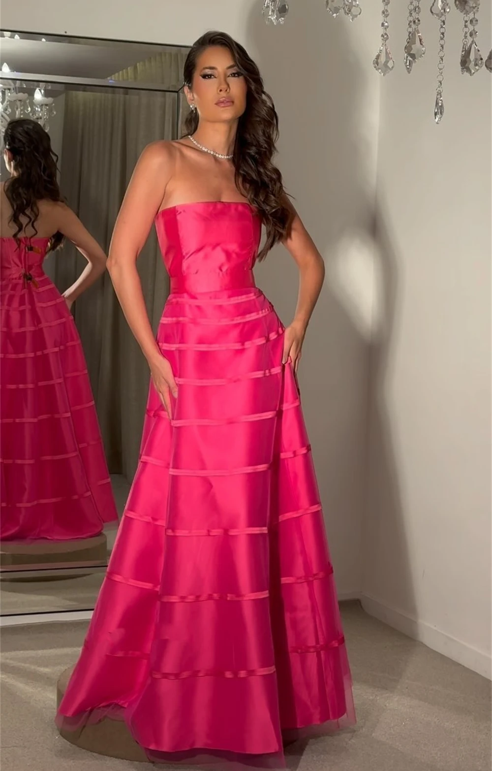 Vestido de tule sem alças, vestido de formatura, Arábia Saudita, Clássico, Estilo moderno, noite formal, até o chão, cetim