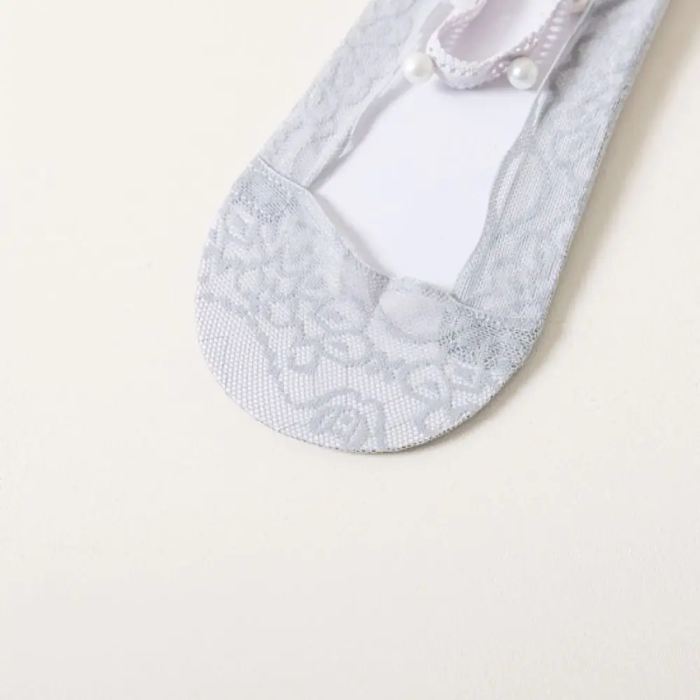 5 คู่ Anti-SLIP Pearl ถุงเท้าข้อเท้า Breathable โปร่งใสลูกไม้ถุงเท้าเรือหญิงร้านขายชุดชั้นในตาข่ายถุงเท้าที่มองไม่เห็นผู้หญิง lolita