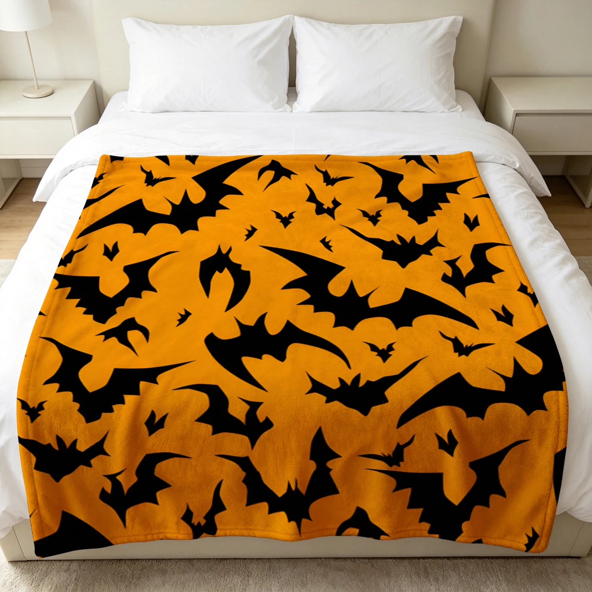 Orange Bat Scatter Winter Summer Flannel Blanket Throw Fleece Soft Fuzzy Plush Cozy Fleece Blankets for Sofa Ideal Gifts