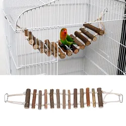 Parrot Natural Rope Wood Ladder Swing Toy Hanging Climbing Bridge Bird Pet Chewing Toys Bird Wood Bridge Parrot Wooden