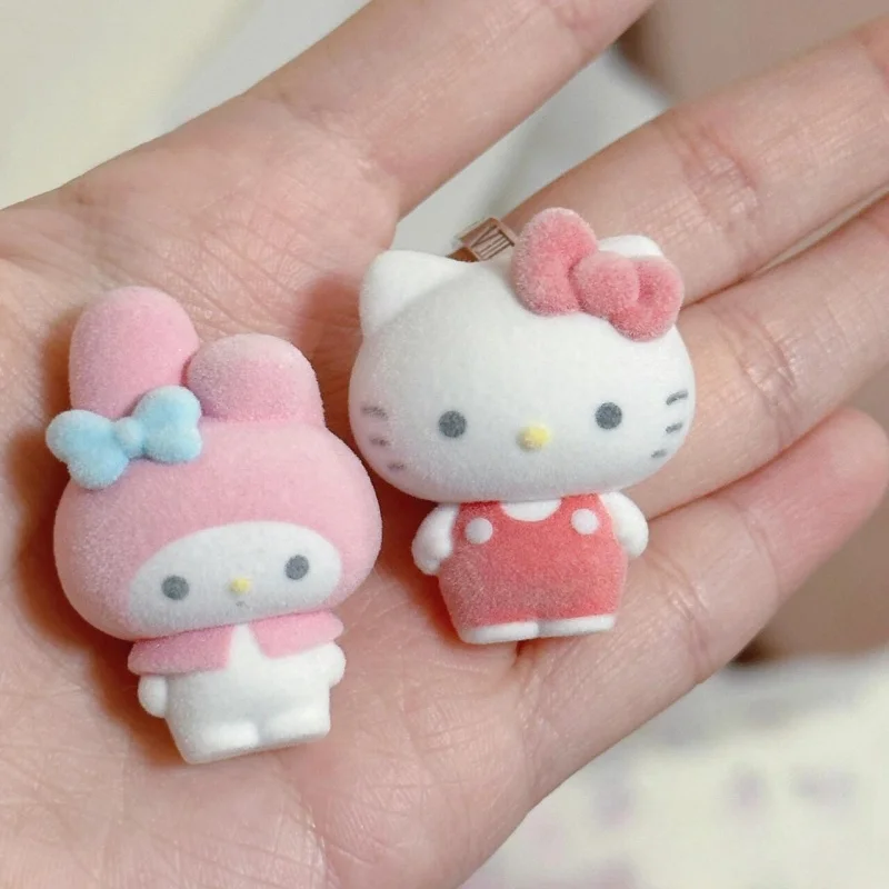 Sanrio Blind Box Hello Kitty Melody Flocking Doll Cute Model Ornament Kuromi Dopamine Plaid Anime Model Toy Chlidren Gift