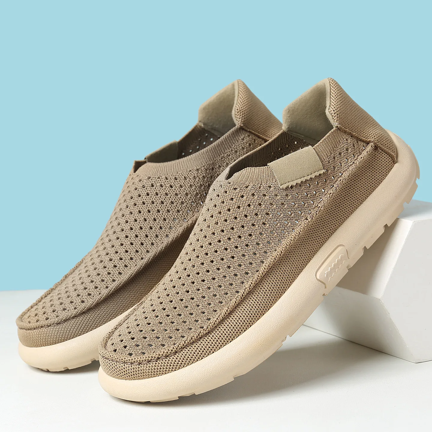 Men Slip On Loafers Summer Mesh Casual Sneakers Fashion Dad Shoes Soft Bottom Outdoor Walking Shoes Breathable Non Slip Footwear