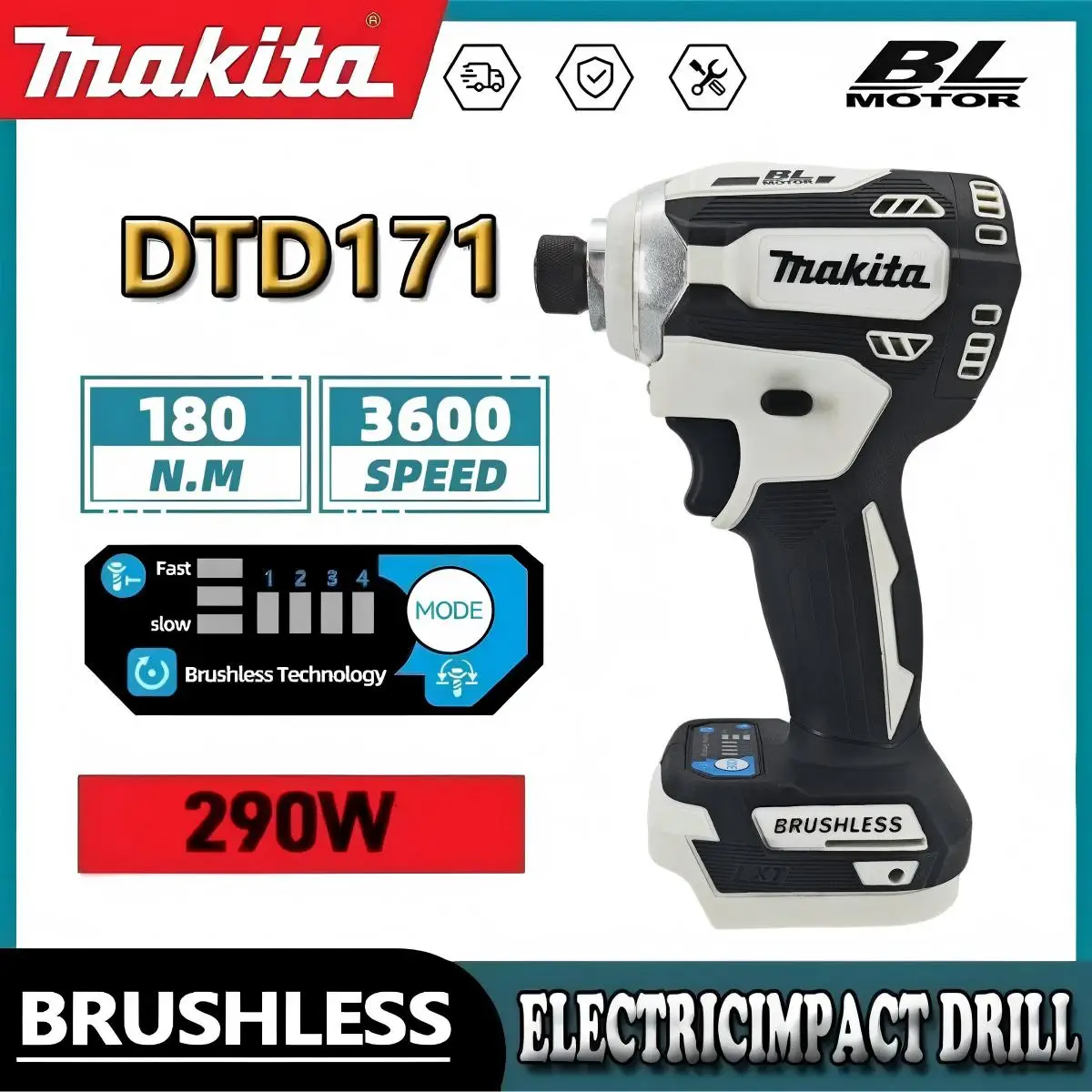 

Бесщеточный аккумуляторный ударный шуруповерт Makita DTD171 18В с LED-подсветкой, перезаряжаемая дрель-шуруповерт, без аккумулятора и зарядного устройства, электроинструмент