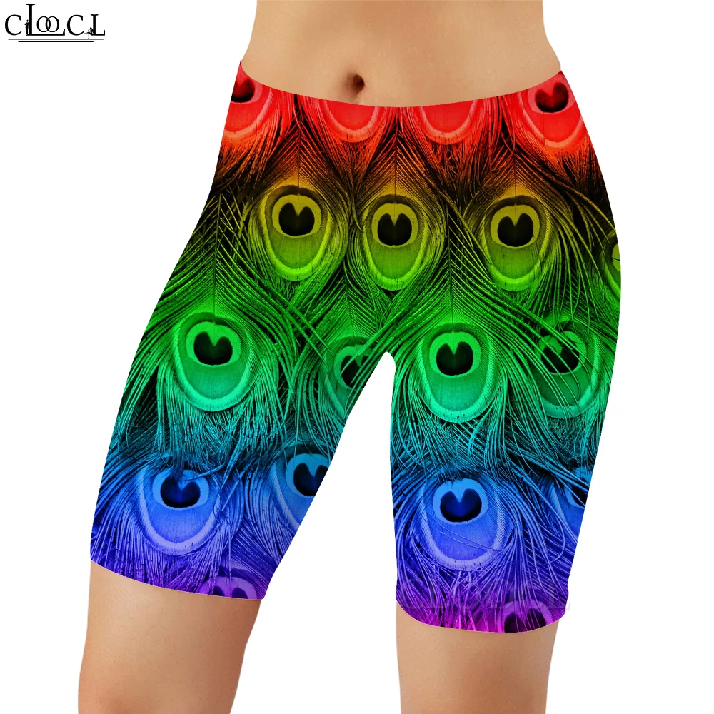 Cloocl moda feminina legging pavão pena gradiente 3d impresso leggings para feminino ginásio treino jogging sexy shorts magros