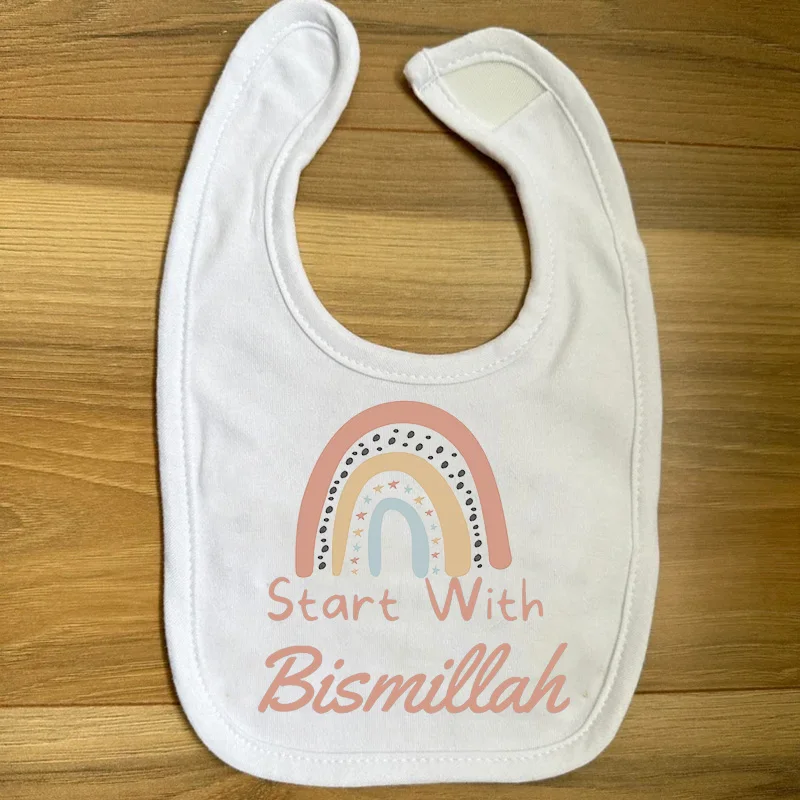 Rainbow Start with Bismillah Bib Ramadan Mubarak Muslim Islamic Kareem Eid al Fitr iftar decoration Baby Shower boy girl gift