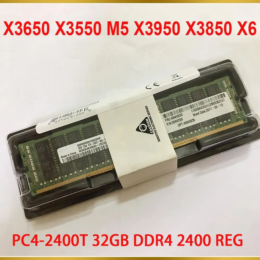 

1PCS Server Memory For IBM RAM X3650 X3550 M5 X3950 X3850 X6 46W0835 46W0833 00NV205 PC4-2400T 32GB DDR4 2400 REG