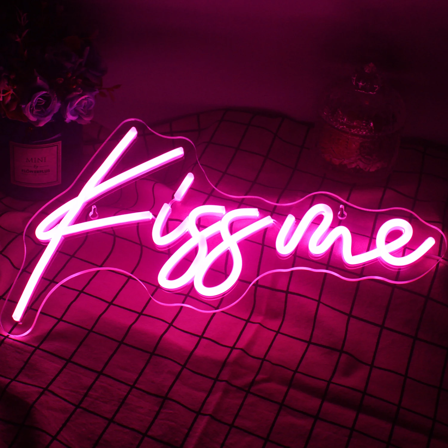 Kiss Me-letreros de neón con letras rosas, luces LED brillantes para fiesta, luz romántica, decoraciones de boda, lámpara de pared artística, adornos