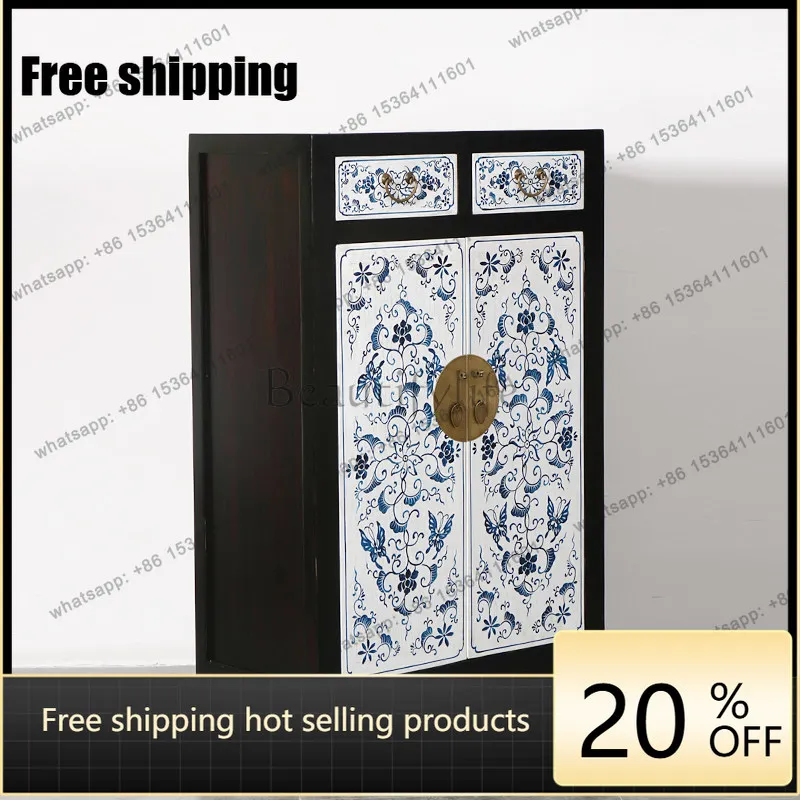 XX. New Chinese hand-painted vintage living room side cabinet, classic painted storage cabinet for hotels and homestays