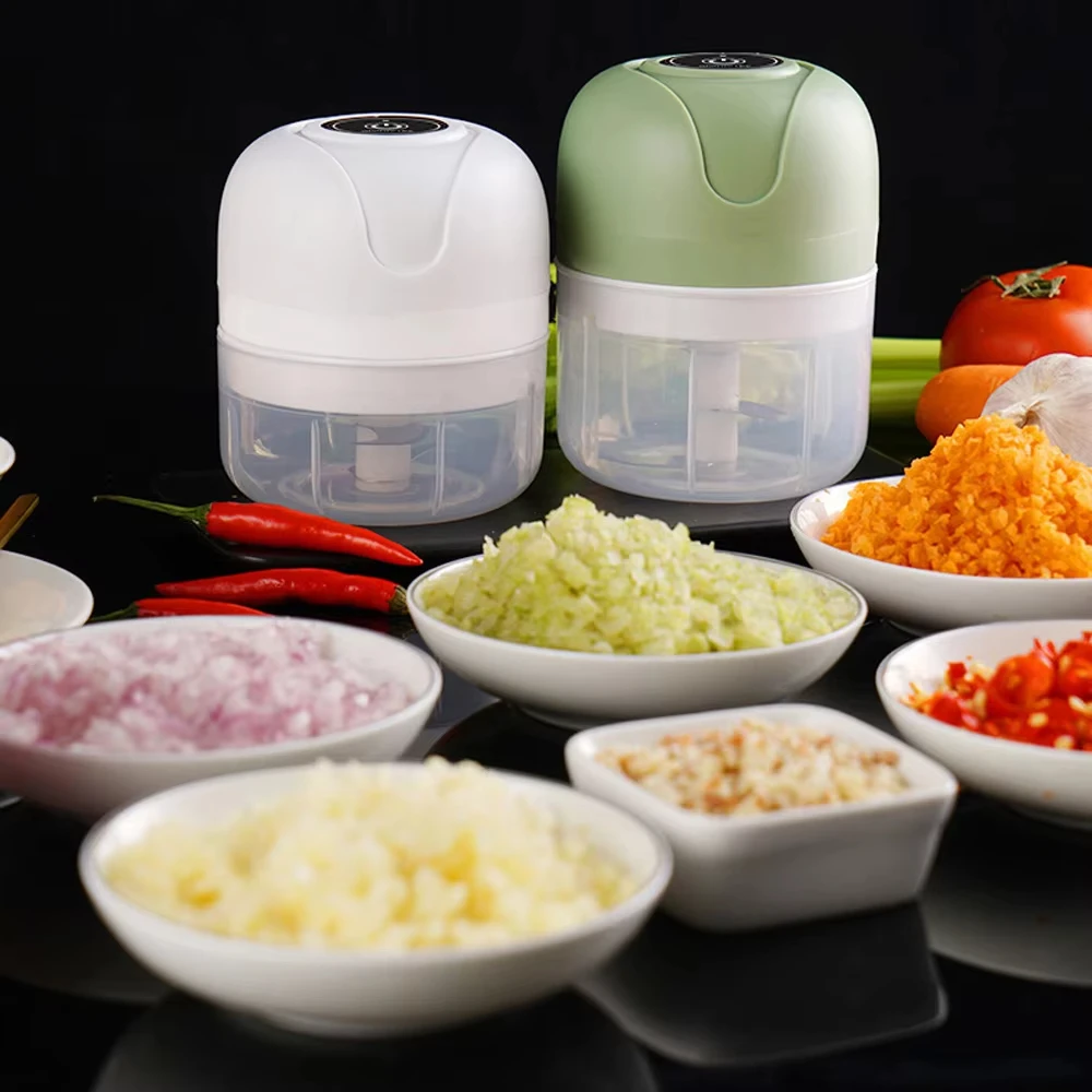 250ML Electric Garlic Grinder Onion Chopper Vegetable Chili Meat Blender Kitchen Appliance Vanilla Color