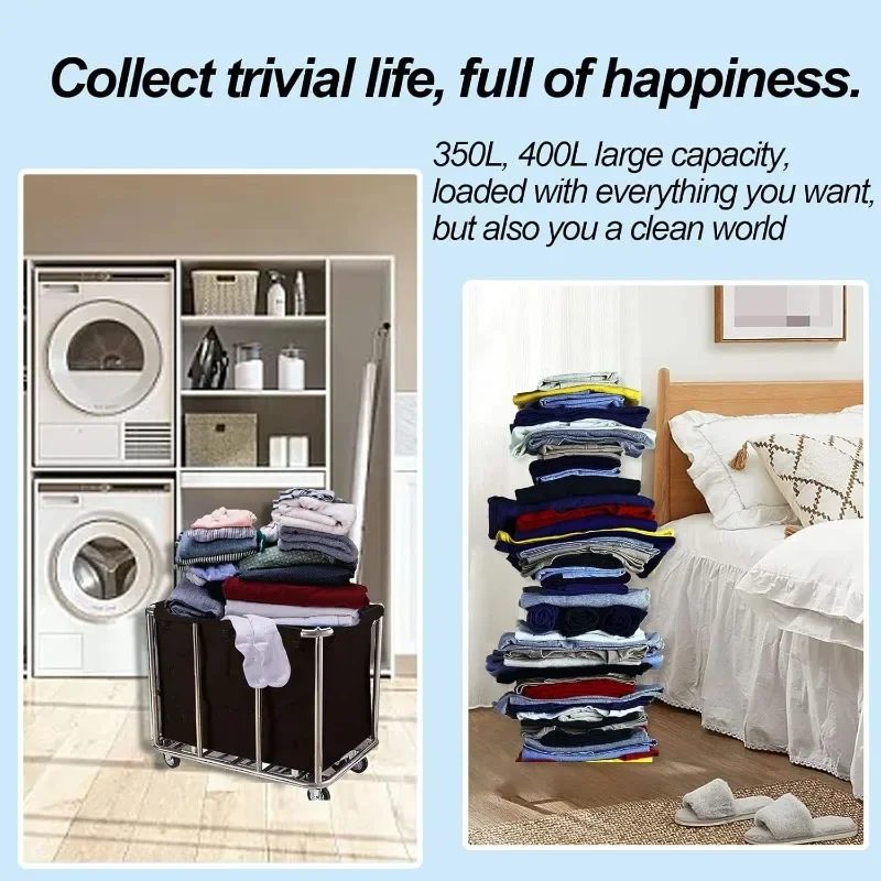 2025 330lb อุตสาหกรรมซักรีดรถเข็นล้อ Commercial 12 Bushel Hamper Sorters ขนาดใหญ่ตะกร้าซักผ้ากันน้ํา Heavy Duty fo