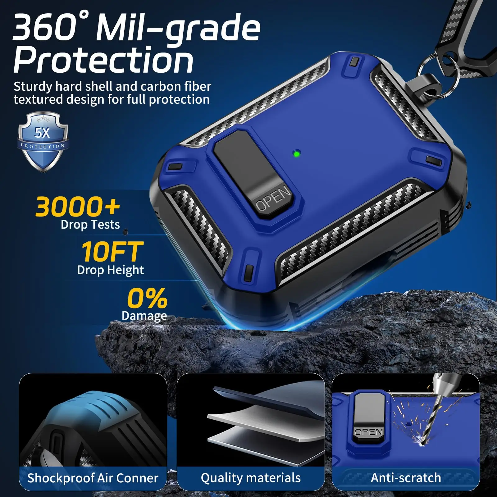 حافظة AirPod Pro 3 (2025 جديدة) غطاء حماية قوي من السقوط مع مجموعة تنظيف وسلسلة مفاتيح لحافظات Air Pods Pro 3 الآمنة