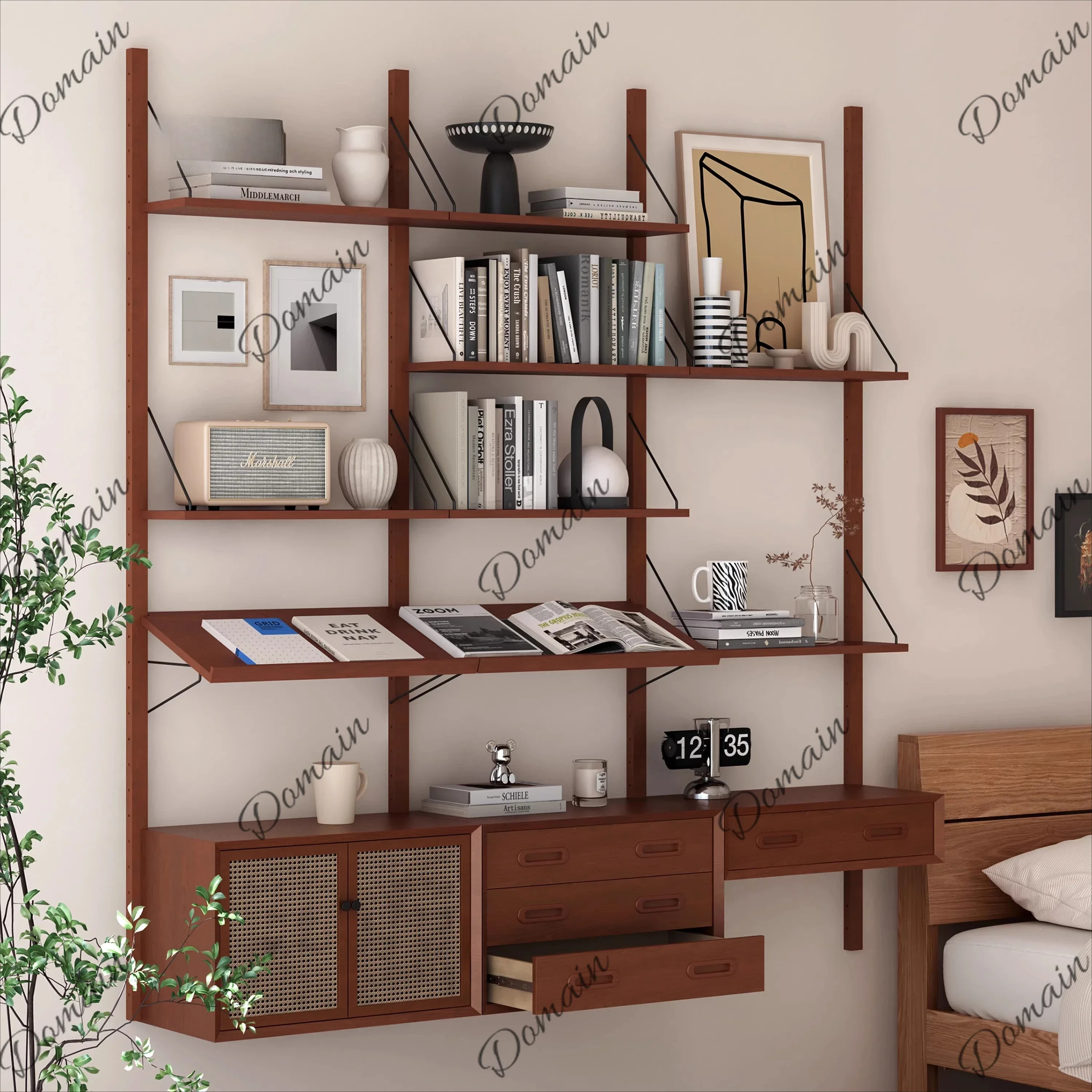 RFV Medieval wall track bookshelf Small apartment adjustable shelf Wall hanging Free combination display stand Solid wood shelf