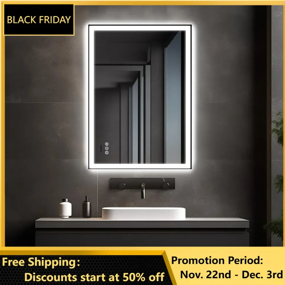 LED Bathroom Mirror, Built-in Touch On/Off Control &3 Color w/Light Memory, Defog &Brackets Setup, HD Reflection Distortion Free