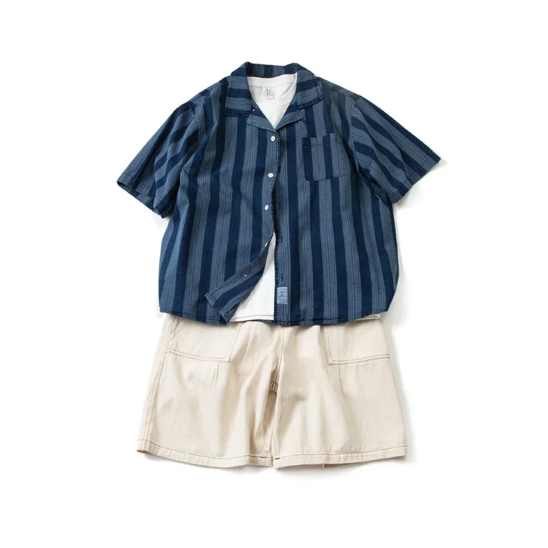 Primary Color Embryo Cloth Cotton Seed Shell Twill Gauze Card Casual Loose Shorts Men's Large Pocket Beach Pants Summer